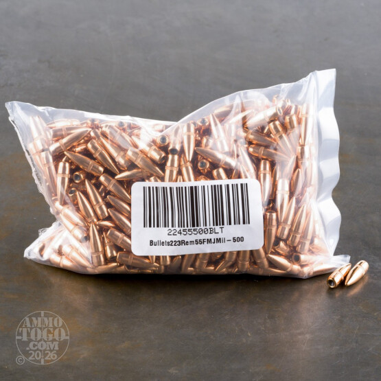 500pcs - 223 Rem IMI 55gr. FMJ-BTw/ Cannelure Bullets
