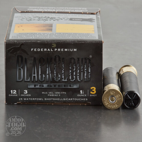 25rds - 12 Ga. Federal Blackcloud 3" 1 1/4oz. #3 Steel Shot Ammo