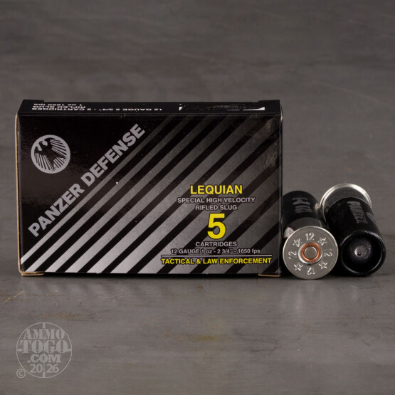 5rds – 12 Gauge Panzer Defense Lequian HV 2-3/4" 1oz. Rifled Slug Ammo