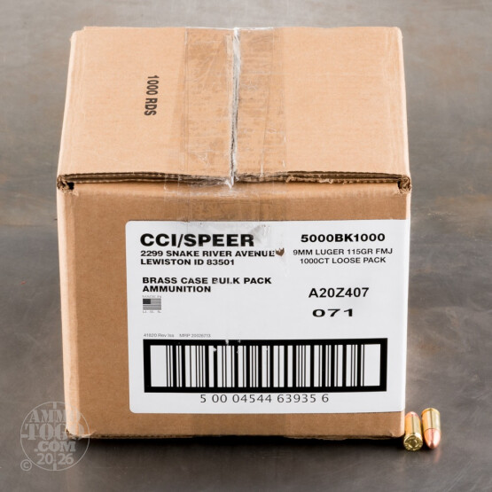 1000rds loose pack - 9mm Blazer Brass 115gr. FMJ Ammo