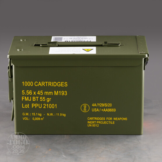1000rds – 5.56x45 Prvi Partizan 55gr. FMJBT M193 Ammo in Ammo Can
