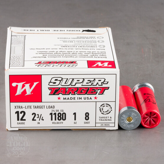 25rds - 12 Gauge Winchester Super Target 2 3/4" 1oz. 2 3/4 Dram #8 Shot Ammo