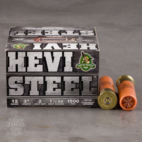 25rds – 12 Gauge Hevi-Steel 3" 1-1/4oz. #2 Steel Shot Ammo