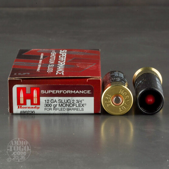 5rds – 12 Gauge Hornady Superformance 2 3/4" 300gr. MonoFlex Slug Ammo
