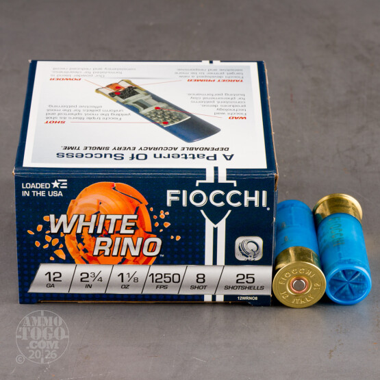 25rds - 12 Gauge Fiocchi White Rino 2 3/4" 1 1/8oz. #8 Shot Ammo