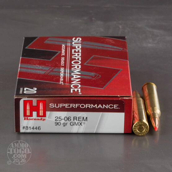 20rds - 25-06 Rem. Hornady 90gr. GMX Superformance Ammo