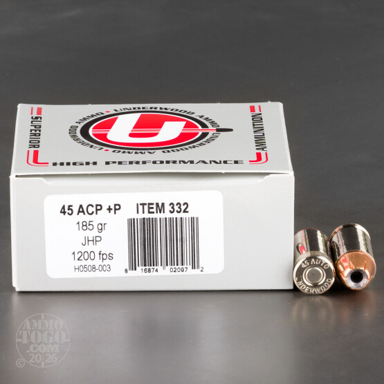 20rds – 45 ACP +P Underwood 185gr. JHP Ammo