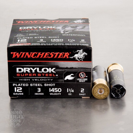25rds – 12 Gauge Winchester DryLok Super Steel 3" 1-1/4oz. #2 Steel Shot Ammo