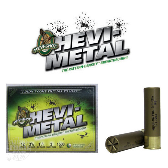 250rds - 12 Ga. Hevi-Shot 3 1/2" 1 1/2oz. Waterfowl #3 Hevi-Metal Ammo