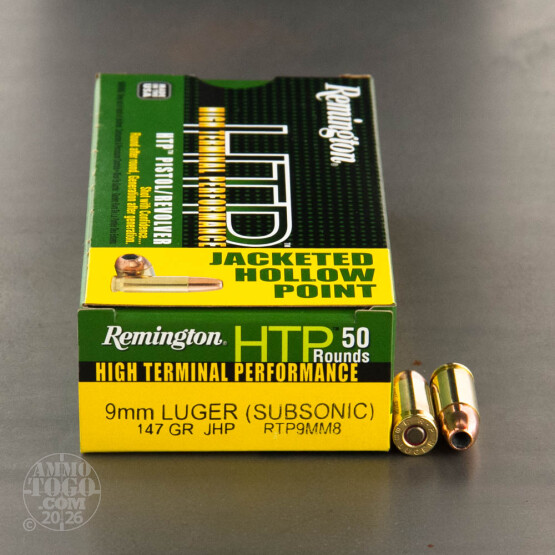 50rds - 9mm Remington HTP 147gr. JHP Subsonic Ammo