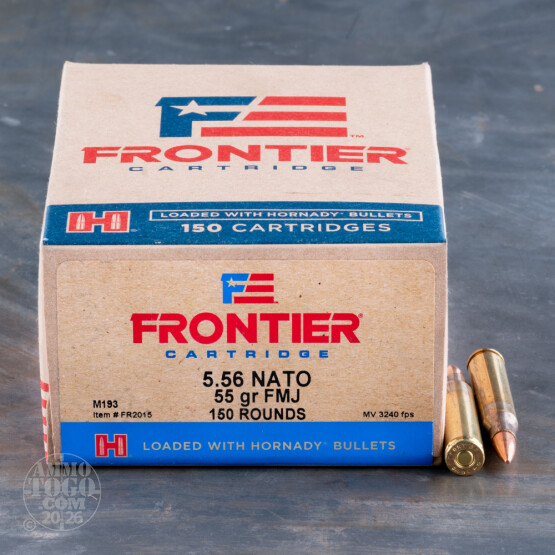 150rds – 5.56x45 Hornady Frontier 55gr. FMJ M193 Ammo