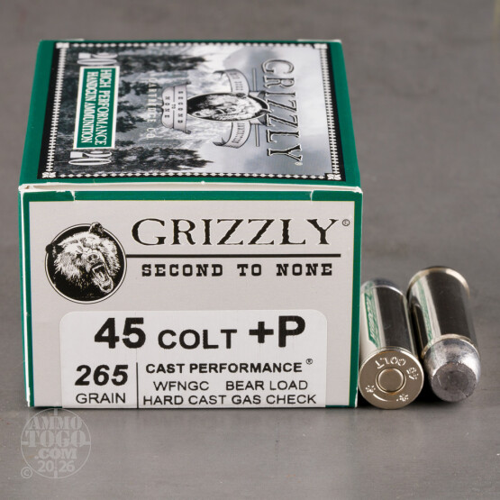 20rds – 45 Long Colt +P Grizzly 265gr. WFNGC Ammo