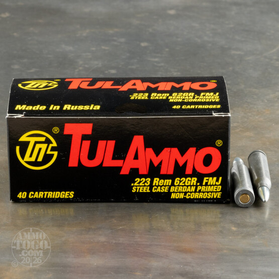 1000rds – 223 Rem TULA 62gr. FMJ Ammo