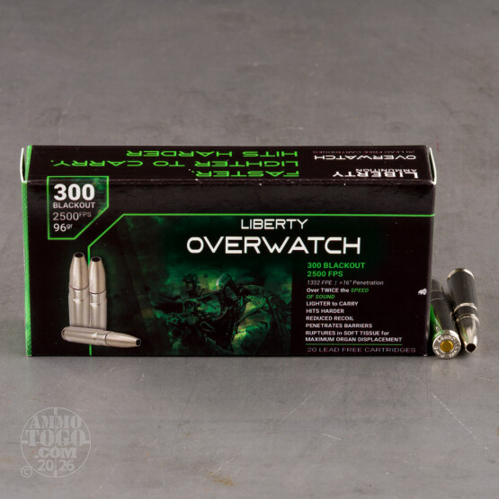 20rds – 300 AAC Blackout Liberty OverWatch 96gr. SCHP Ammo