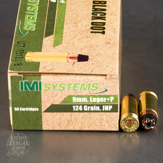 1000rds – 9mm +P IMI Black Dot 124gr. JHP Ammo