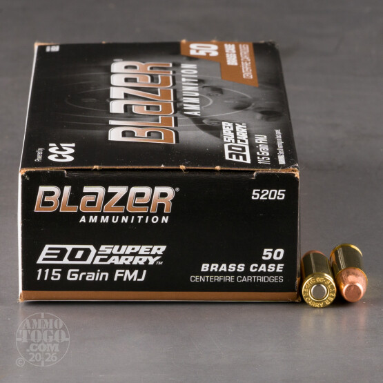50rds – 30 Super Carry Blazer Brass 115gr. FMJ Ammo