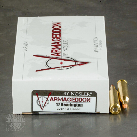 20rds – 17 Rem Nosler Varmageddon 20gr. Polymer Tip Ammo