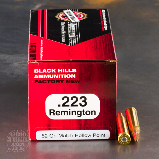 1000rds - 223 Black Hills 52gr. Match Hollow Point Ammo