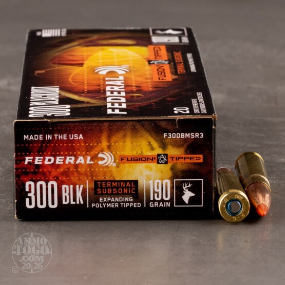 20rds – 300 AAC Blackout Federal Subsonic 190gr. Fusion Tipped Ammo