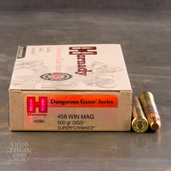 20rds - 458 Win. Mag. Hornady 500gr. DGS Superformance Ammo