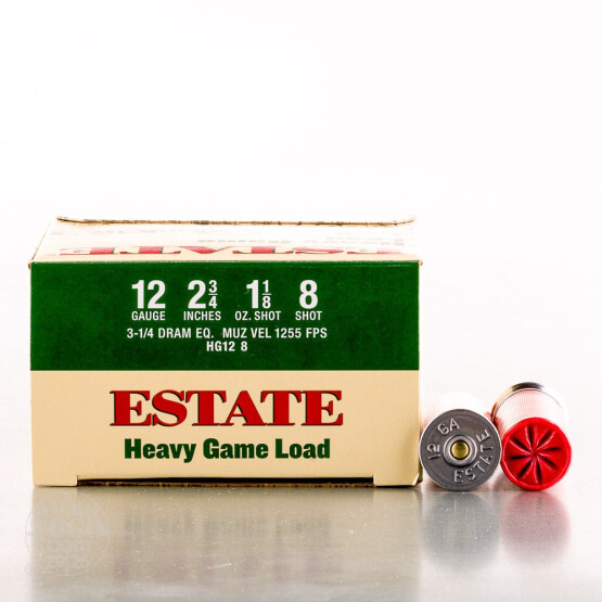 250rds - 12 Gauge Estate 2 3/4" 3 1/4 Dram 1 1/8oz. #8 Shot