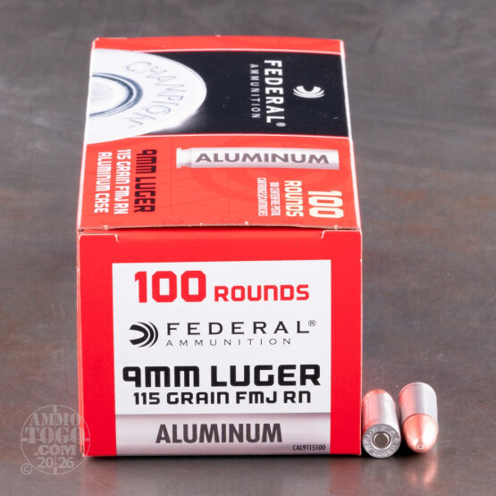 100rds - 9mm Federal Champion Aluminum 115gr. FMJ RN Ammo
