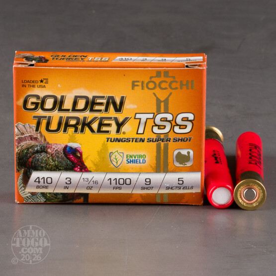 5rds – 410 Bore Fiocchi Golden Turkey TSS 3" 13/16oz. #9 Shot Ammo
