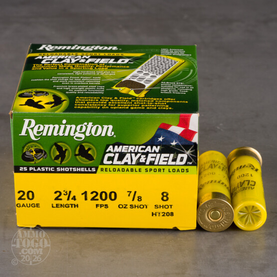 250rds – 20 Gauge Remington American Clay & Field 2-3/4" 7/8oz. #8 Shot Ammo