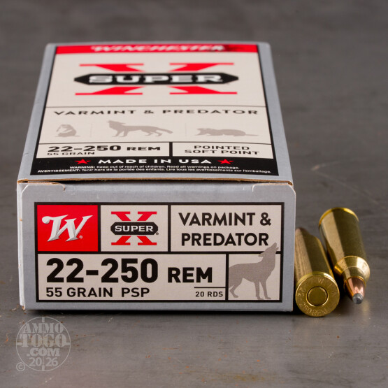 20rds - 22-250 Winchester Super-X 55gr. Pointed Soft Point Ammo