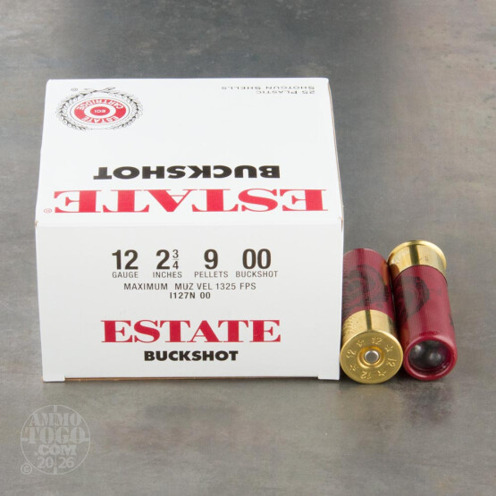 25rds - 12 Gauge Estate 2 3/4" Max Dram 9 Pellet 00 Buckshot Ammo