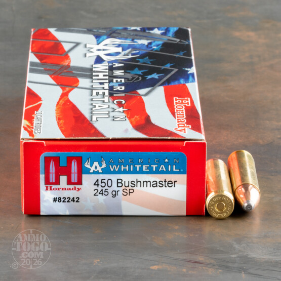 20rds – 450 Bushmaster Hornady American Whitetail 245gr. InterLock Ammo