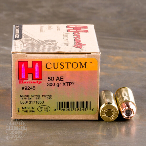 200rds - 50 Action Express Hornady Custom 300gr. XTP JHP Ammo