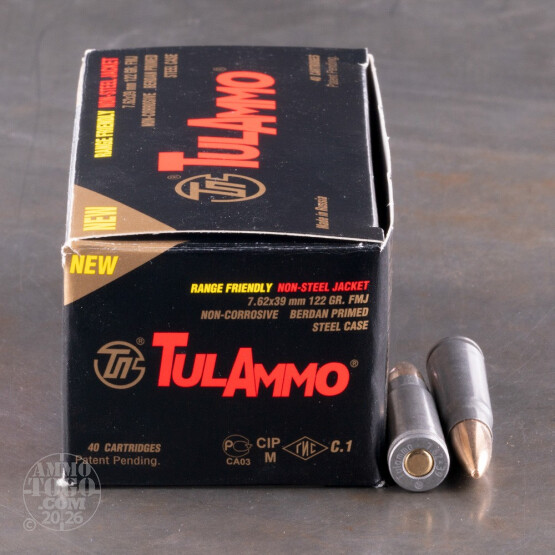 1000rds – 7.62x39 Tula 122gr. FMJ Brass Jacket Ammo
