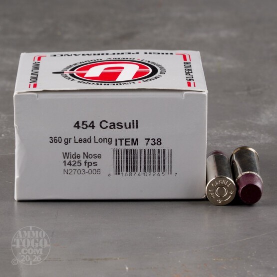 20rds – 454 Casull Underwood 360gr. Long Wide Nose Hard Cast Ammo