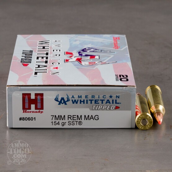 20rds – 7mm Rem Mag Hornady American Whitetail Tipped 154gr. SST Ammo