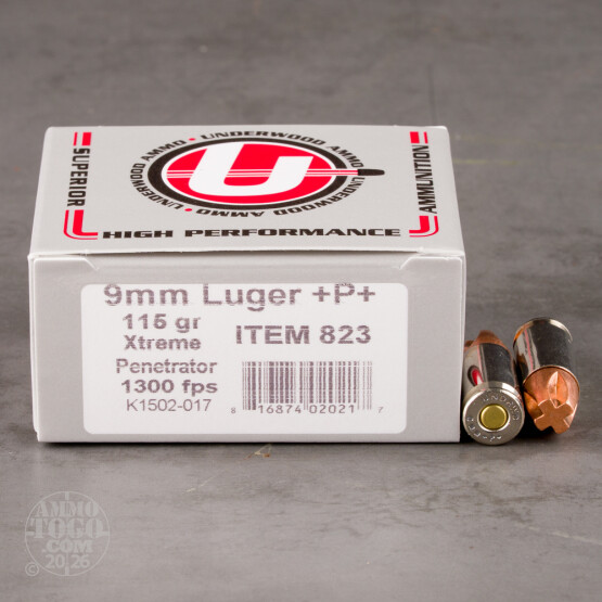 20rds – 9mm +P+ Underwood 115gr. Xtreme Penetrator Ammo