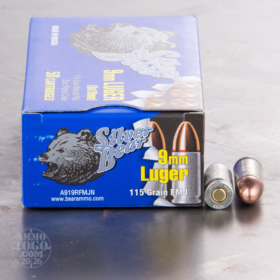 50rds - 9mm Silver Bear 115gr. FMJ Ammo