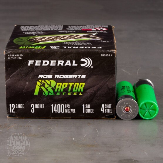 25rds – 12 Gauge Federal Rob Roberts Raptor Steel 3" 1-3/8oz. #4 Steel Shot Ammo