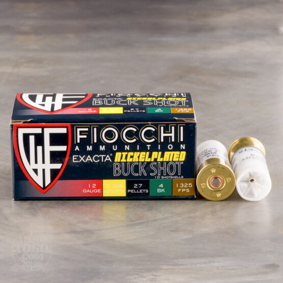 10rds - 12 Gauge Fiocchi 2 3/4" 27 Pellet #4 Buckshot Ammo