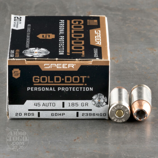 20rds – 45 ACP Speer Gold Dot 185gr. JHP Ammo