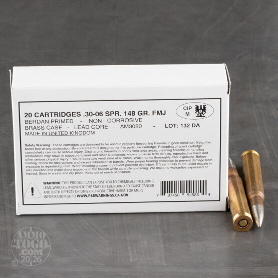 20rds – 30-06 Kynoch Surplus 148gr. FMJ Ammo