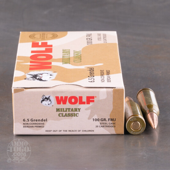 20rds – 6.5 Grendel Wolf Military Classic 100gr. FMJBT Ammo
