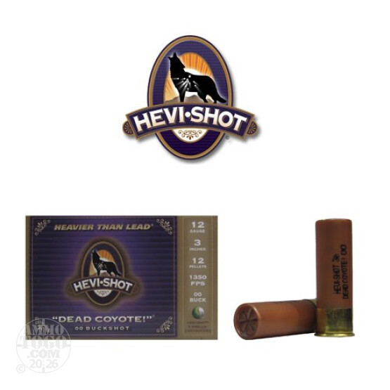 5rds - 12 Gauge Hevi-Shot Dead Coyote 3" 12 Pellet 00 Buck Predator Ammo