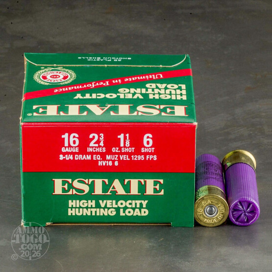250rds - 16 Gauge Estate HV Hunting 2 3/4" 3 1/4 Dram 1 1/8 oz. #6 Shot Ammo