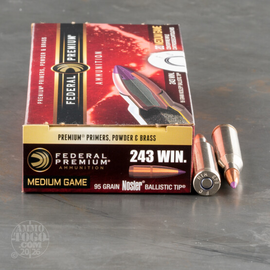 20rds - 243 Federal 95gr. Nosler Ballistic Tip Ammo
