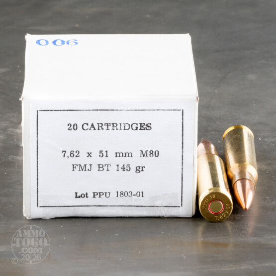 20rds – 7.62x51mm Prvi Partizan 145gr. M80 FMJBT Ammo