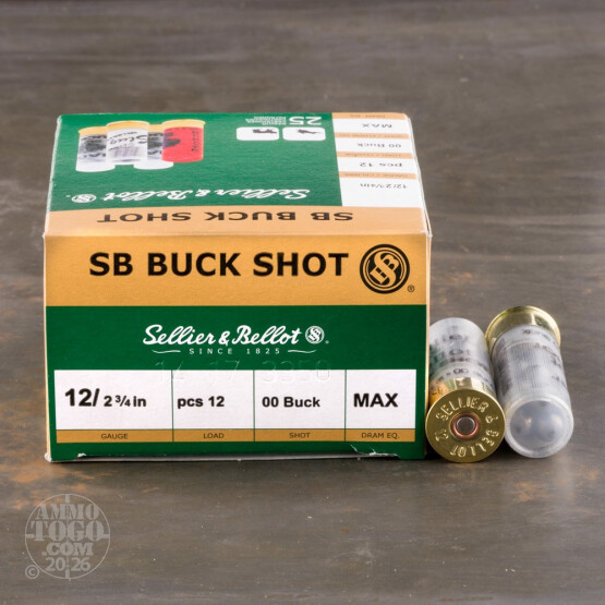 25rds -12 Ga Sellier & Bellot 1 1/4 Ounce 2 3/4" 00 Buckshot Ammo