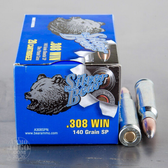 20rds - .308 Silver Bear 140gr. Soft Point Ammo