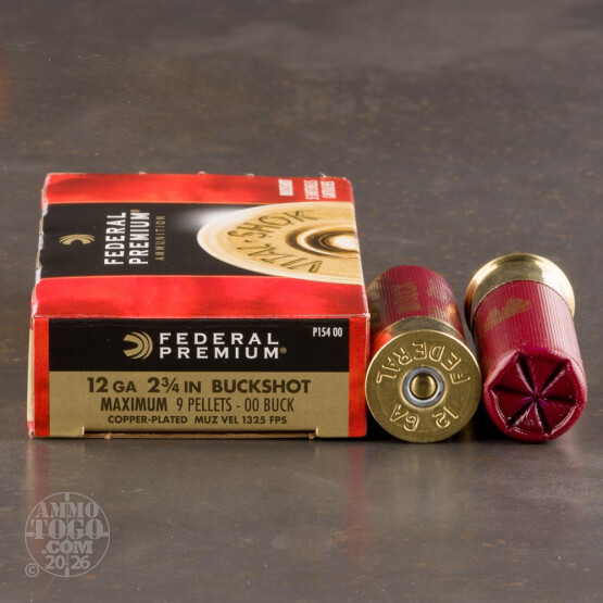 5rds - 12 Ga. Federal Premium 2 3/4" 9 Pellet Copper Plated 00 Buckshot Ammo