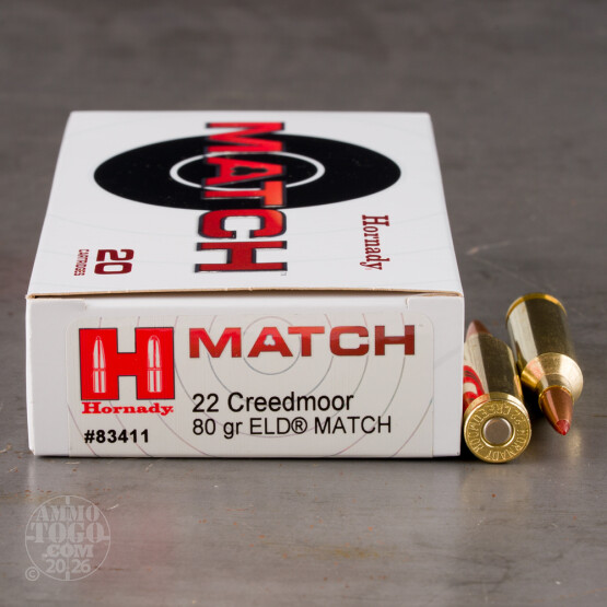 20rds – 22 Creedmoor Hornady Match 80gr. ELD Match Ammo